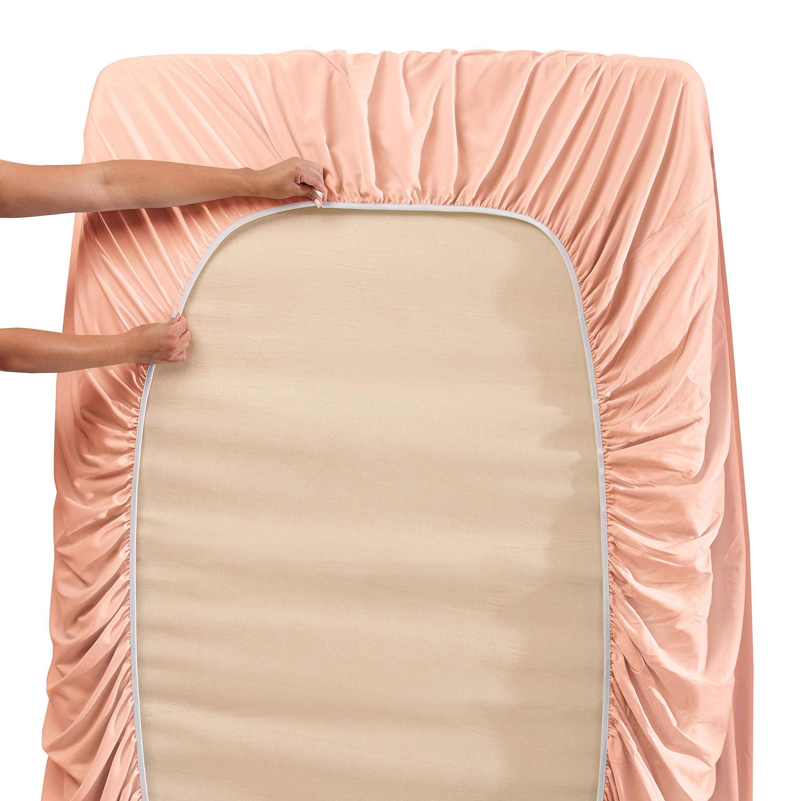 Nestl Extra Twin Deep Pocket Sheets Set - 4 Pc Soft Microfiber Twin Sheets Deep Pocket - Fade Resistant Bedding Sheets & Pillowcases - Twin, Peach