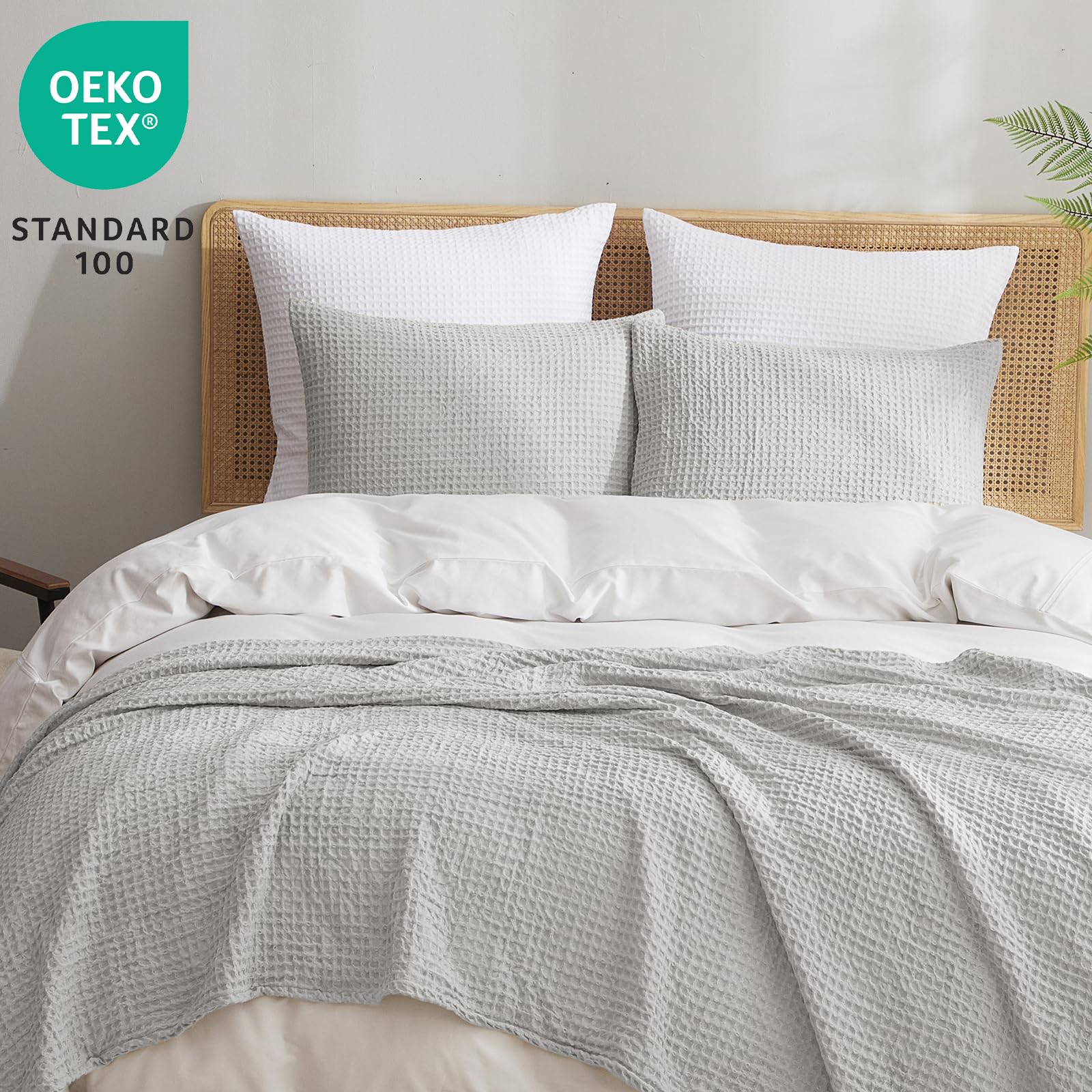 Phf Ultra Soft Waffle Weave Euro Shams Pillow Covers 26' X 26' 2 Pack, No Filling, Breathable Skin-Friendly Euro Throw Pillow Covers For Bed Couch Sofa, Light Grey