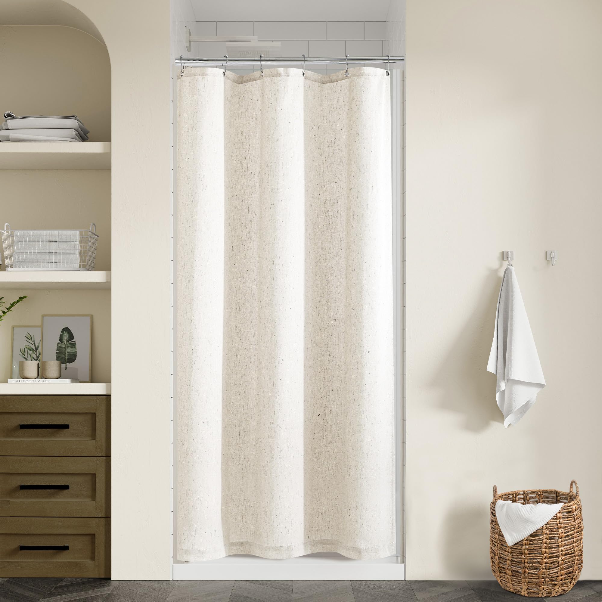 Cream Linen Stall Shower Curtains Natural Ivory Boho Shower Curtains For Bathroom Small Stall Bath 36X72 Cloth Fabric Half Narro