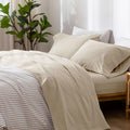 Moomee Bedding Sheet Set 100% Washed Cotton Linen Like Textured Breathable Durable Soft Comfy (Almond Milk Grey, California King