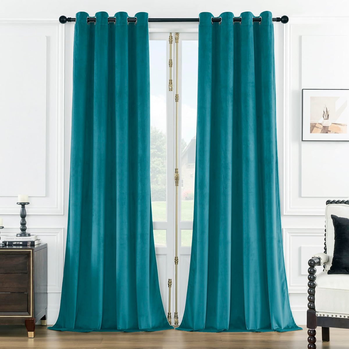SMILETIME Lake Blue 96 in Long Velvet Curtains with Grommet, Thermal Insulated Super Soft Privacy Noise Reducing Light Blocking 
