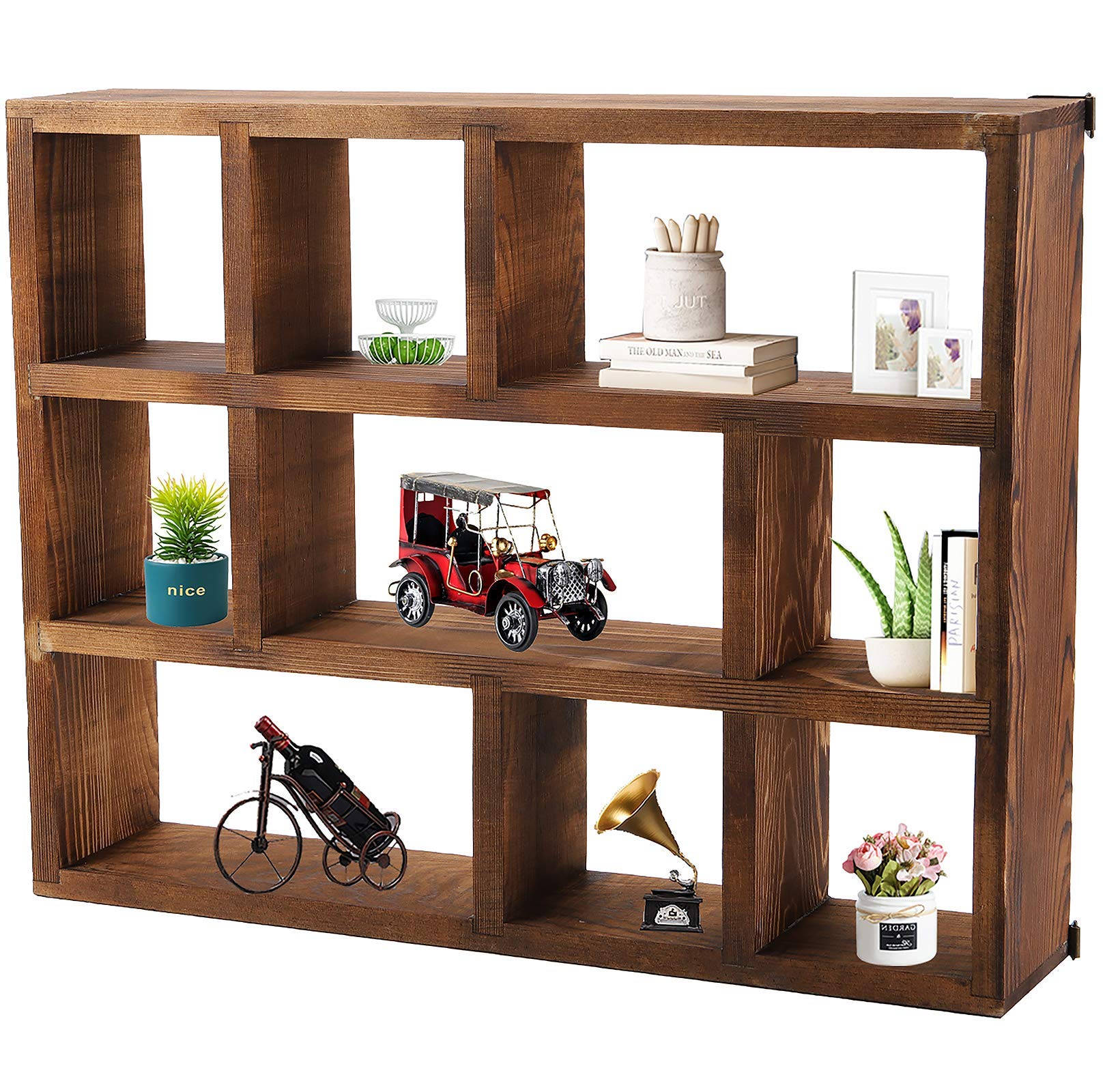 Wuweot Shadow Box Display Shelf, 15'' X 11.8'' 9-Slot Rustic Floating ...