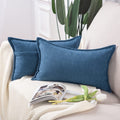 Madizz Set Of 2 Short Chenille Throw Pillow Covers 12X20 Inch Denim Blue Soft Decorative Cushion Cover For Sofa Bedroom Pillow S