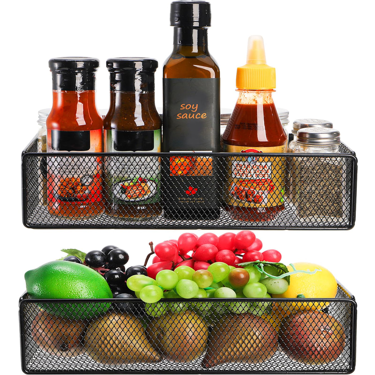 WUWEOT 2 Pack Magnetic Basket Fridge Side Organizers, Strong Magnetic Spice Rack, Metal Wire Mesh Shelf for Refrigerator, Kitche