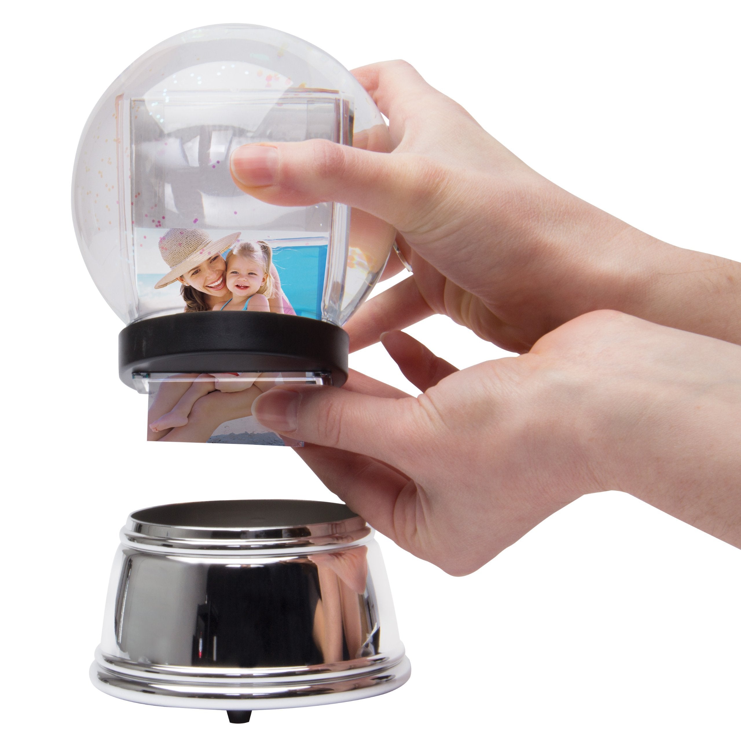 Neil Enterprises Inc. Chrome Photo Snow Globe with Silver Base - 4.25 x 6 x 4 Decorative Keepsake