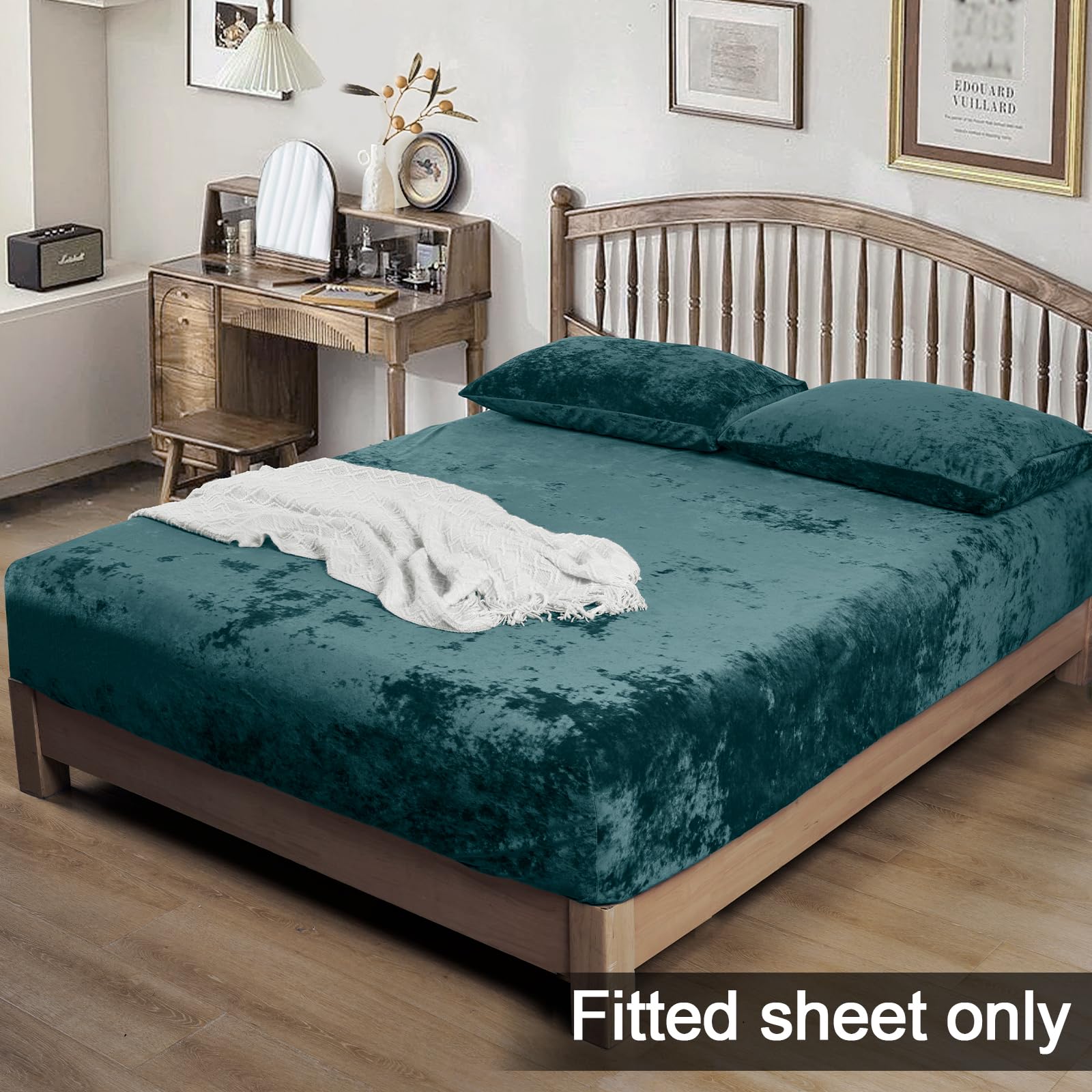 Phf Truly Velvet Fitted Sheet Only Full Size, Luxury Super Soft Cozy Comfy Flannel Bottom Sheet With 15' Deep Pocket, Suitable For Fall Winter And Spring, No Pillowcases, Teal