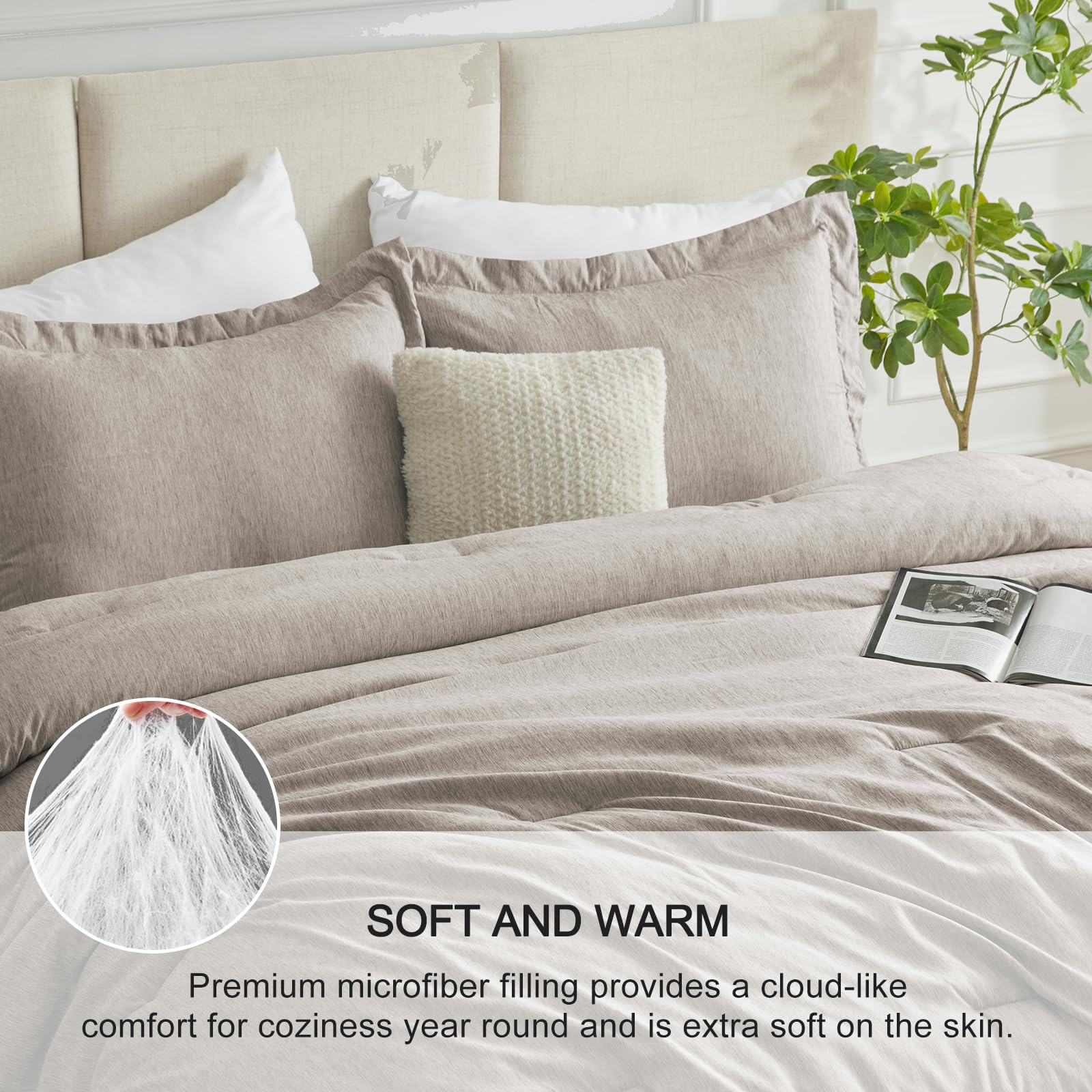 Cozylux Queen Size Comforter Set - 3 Pieces Linen Soft Luxury Cationic Dyeing Bedding Comforter For All Season, Breathable Lightweight Fluffy Boho Bed Sets With 1 Comforter And 2 Pillow Shams