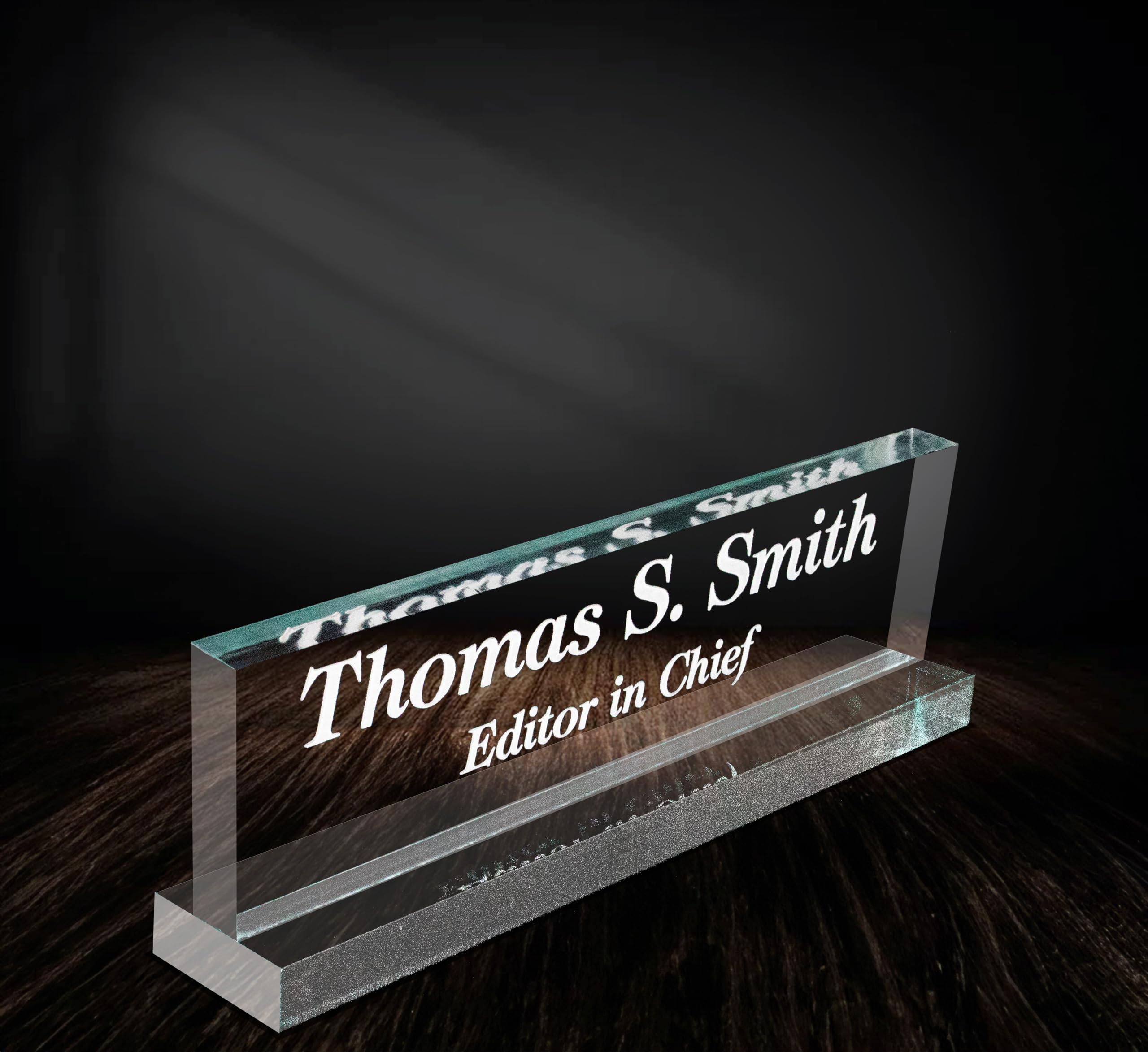 Lasercrafting Office Desk Name Plate Personalized Crystal Clear Glass-Like Acrylic Customized With Laser Engraved Frosted White