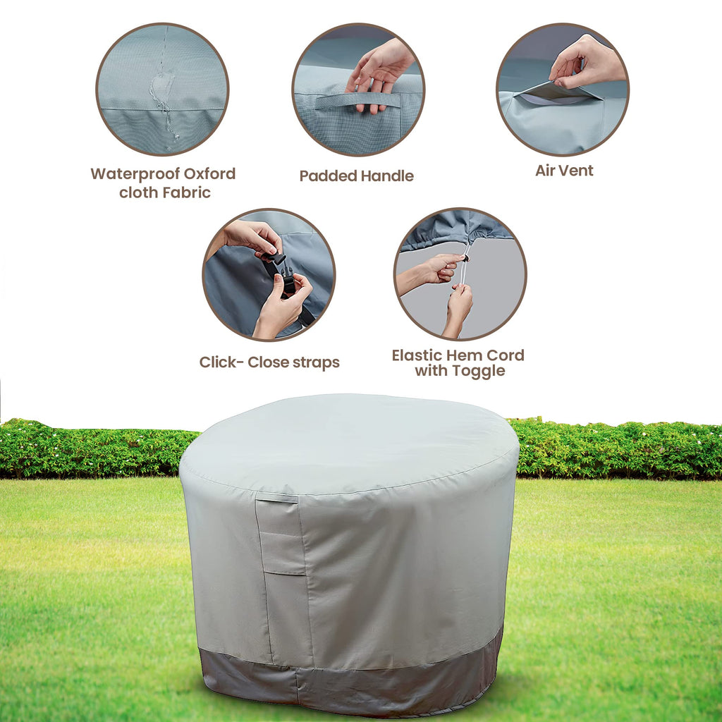 Hudson Comfort Papasan Chair Cover - Waterproof Outdoor Cover - Click-Close Straps And Elastic Hem Cord For Custom Fit - Durable Padded Handle & Air Vent For Circulation - 52' Dia X 35' Height (Gray)