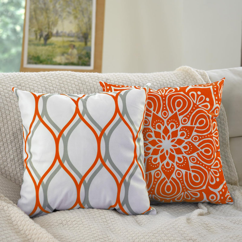 Coliuso Decorative Throw Pillow Covers 18X18 Inch Set Of 4,Orange And White Modern Simple Square Pillow Case Cushion Cover For S