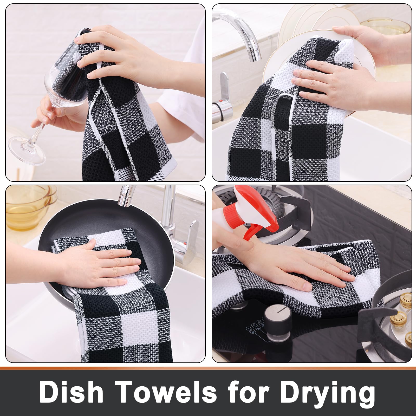 Mordimy 100% Cotton Waffle Weave Kitchen Towels, 13 X 28 Inches, Super Soft And Absorbent Buffalo Check Dish Towels For Drying D