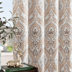 Jinchan 100% Blackout Curtains 84 Inches Long Brown Damask Medallion Window Curtains For Bedroom Grommet Thermal Insulated Drapes For Living Room Vintage Luxury Window Treatments Set 2 Panels