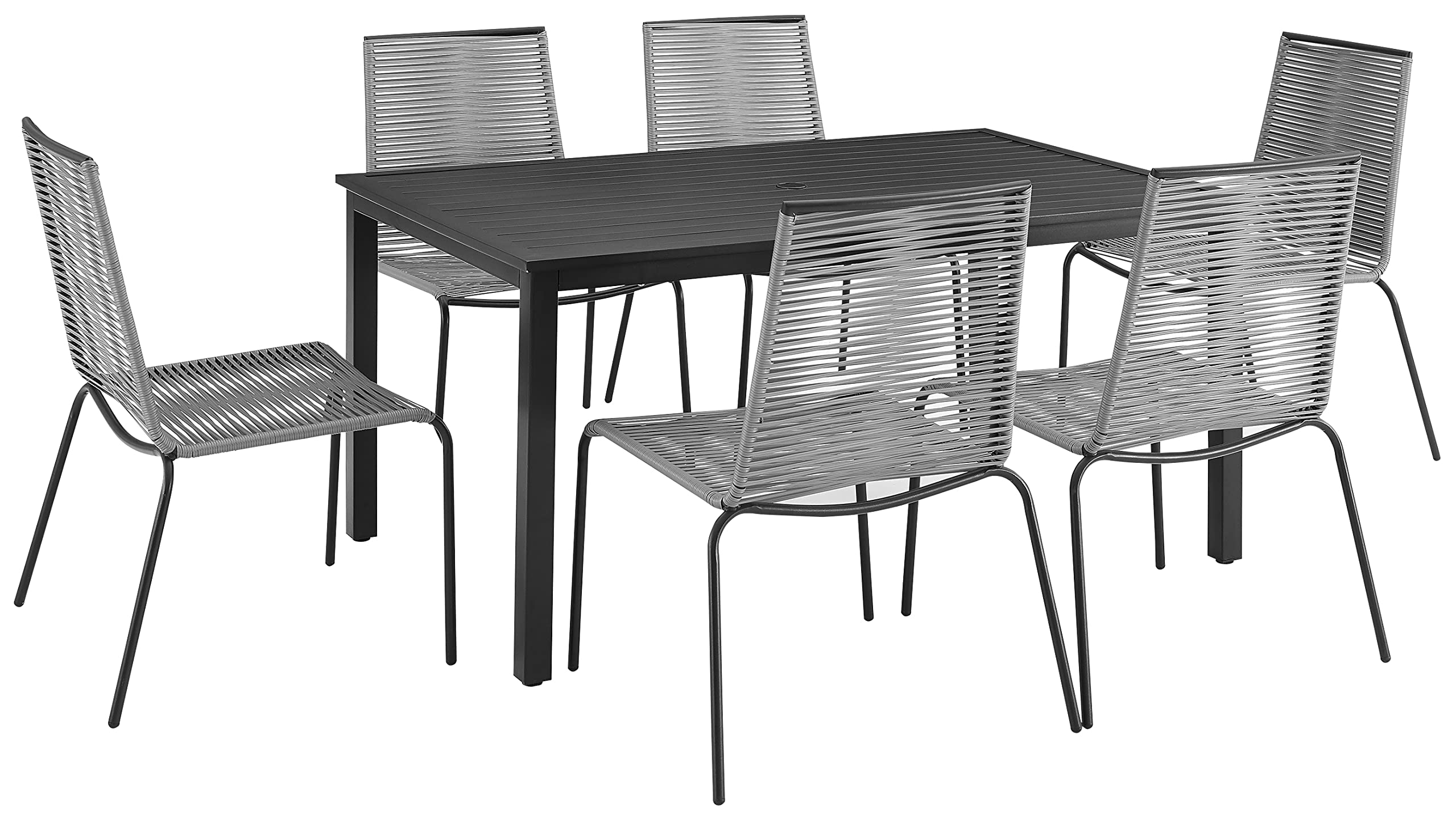Crosley Furniture Fenton 7-Piece Wicker Outdoor Dining Set for 6, Patio Table and Chairs for Backyard, Deck, Matte Black with Gray Cushions