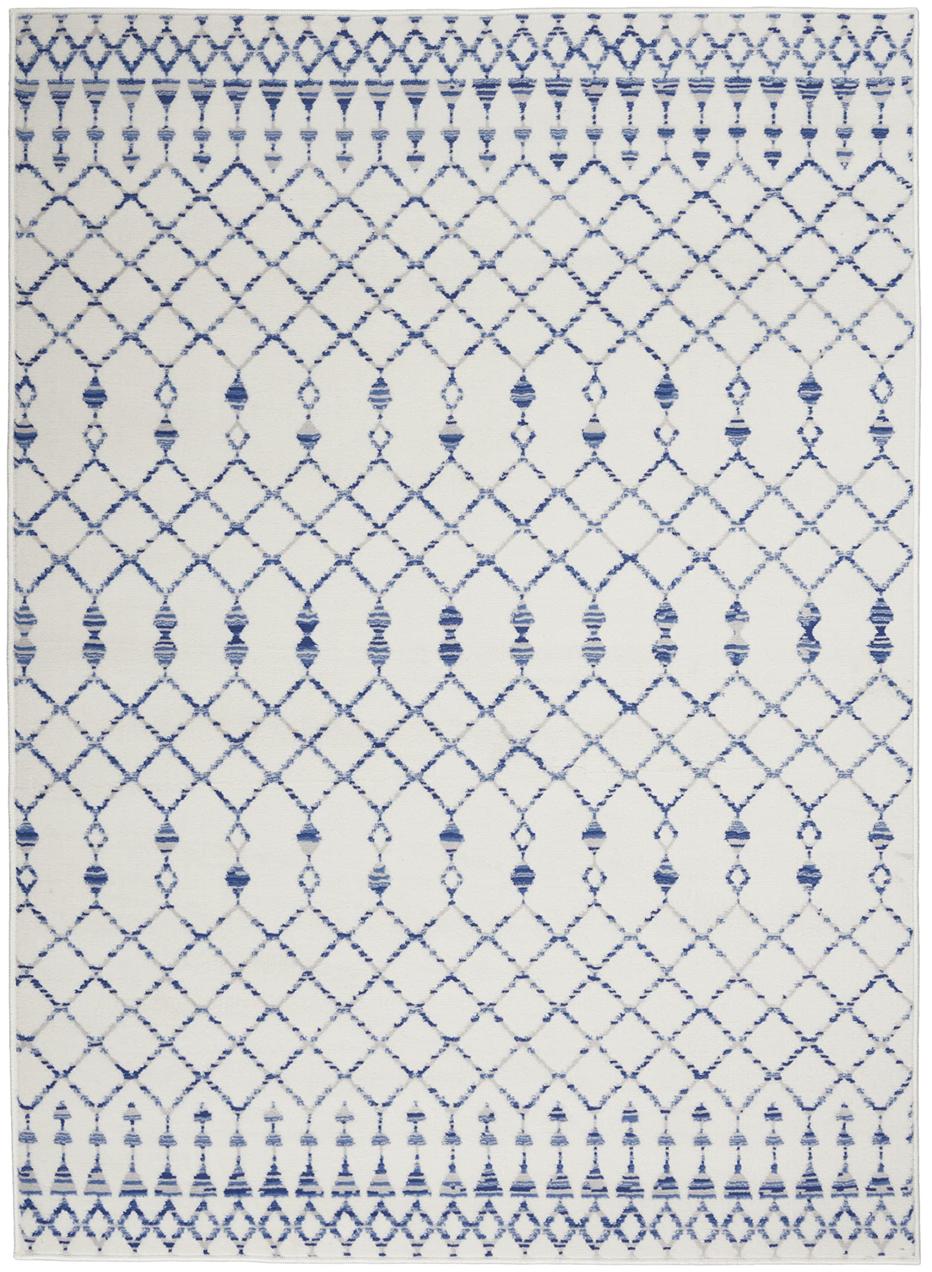 HomeRoots 100% Polypropylene 4’ x 6’ Ivory and Blue Berber Pattern Area Rug