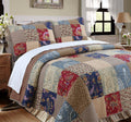 Cozy Line Home Fashions Sanders Red Navy Blue Brown Floral Print Real Patchwork, 100% Cotton Reversible Coverlet, Bedspread, Qui