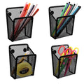 Jucoan 4 Pack Magnetic Pen Pencil Holder, Black Mesh Metal Organizer, Generous Compartment Storage Basket For Whiteboard, Fridge