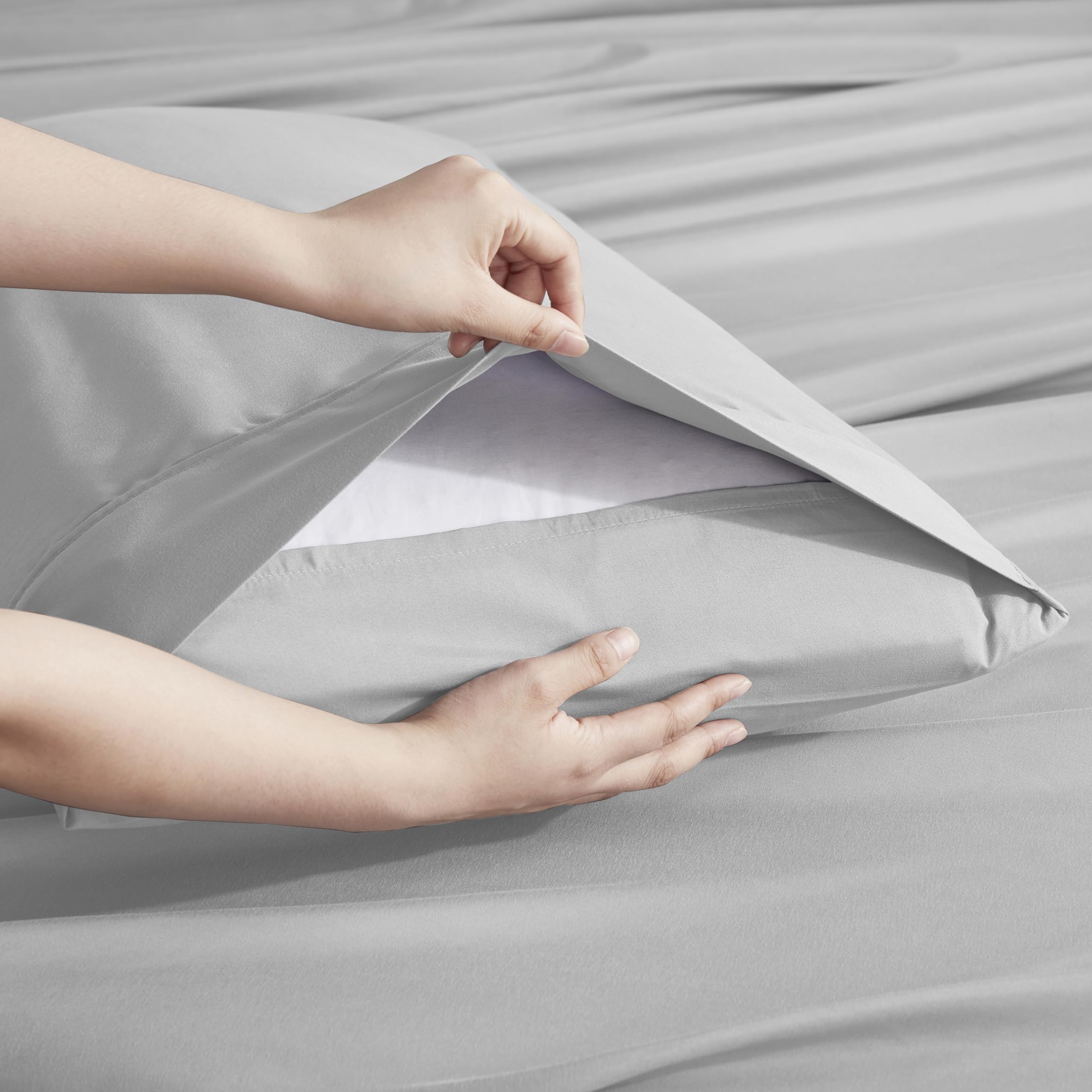 Nestl Extra Twin Deep Pocket Sheets Set - 4 Pc Soft Microfiber Twin Sheets Deep Pocket - Fade Resistant Bedding Sheets & Pillowcases - Twin, Silver Light Gray