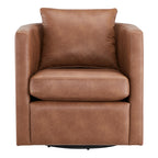 Comfort Pointe Sheldon Swivel Barrel Chair, Saddle Brown Faux Leather, Modern Accent Furniture, Home Decor, Comfortable Seating
