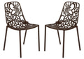 LeisureMod Aluminum Stackable Dining Chair Set of 2 with Floral Cutout Design, Brown Patio Side Chair for Indoor and Outdoor Use
