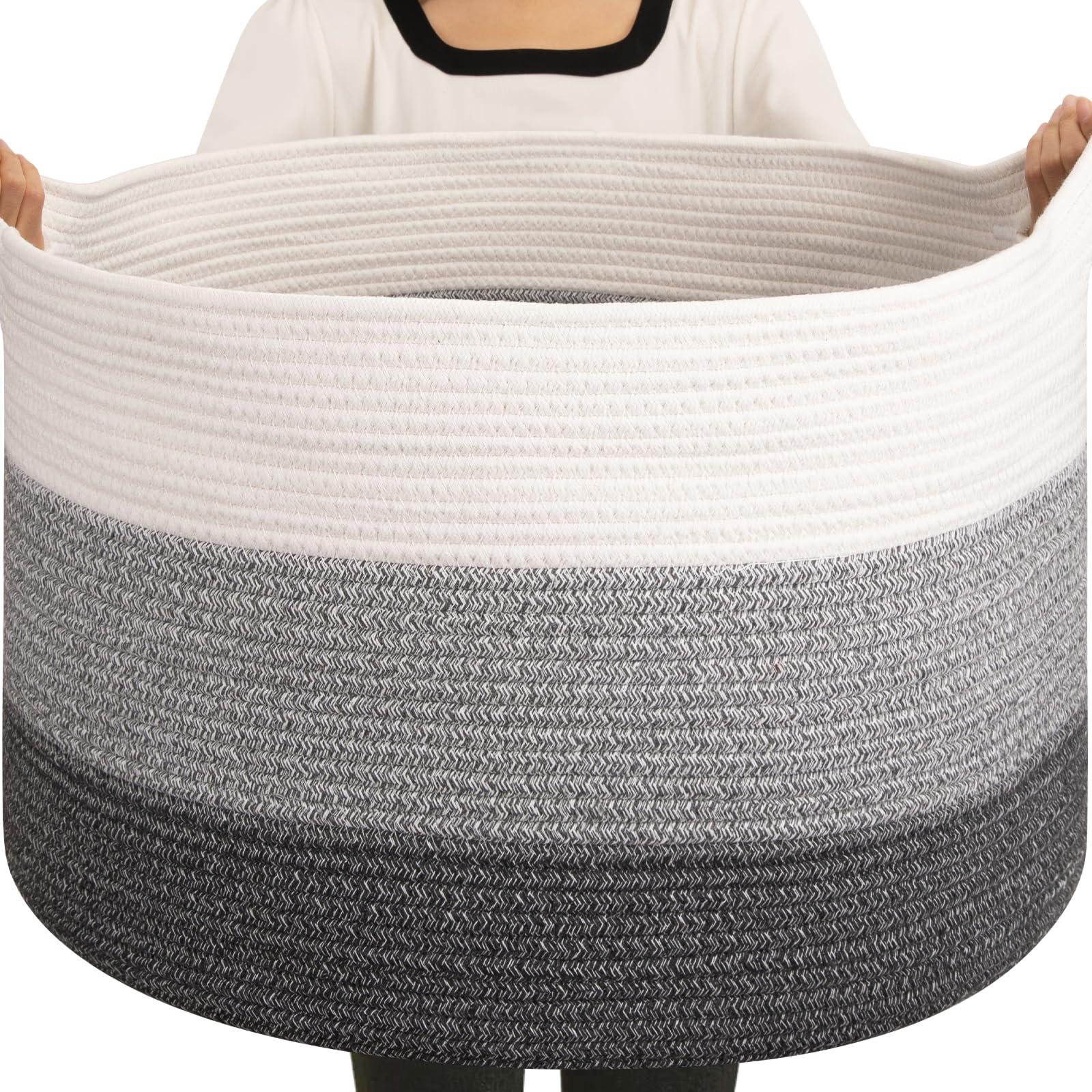 OIAHOMY 105L Blanket Basket for Living Room, Large Basket 23.6 x 23.6 x 14.6 with Handle, Laundry Hamper for Blankets, Pillows, 