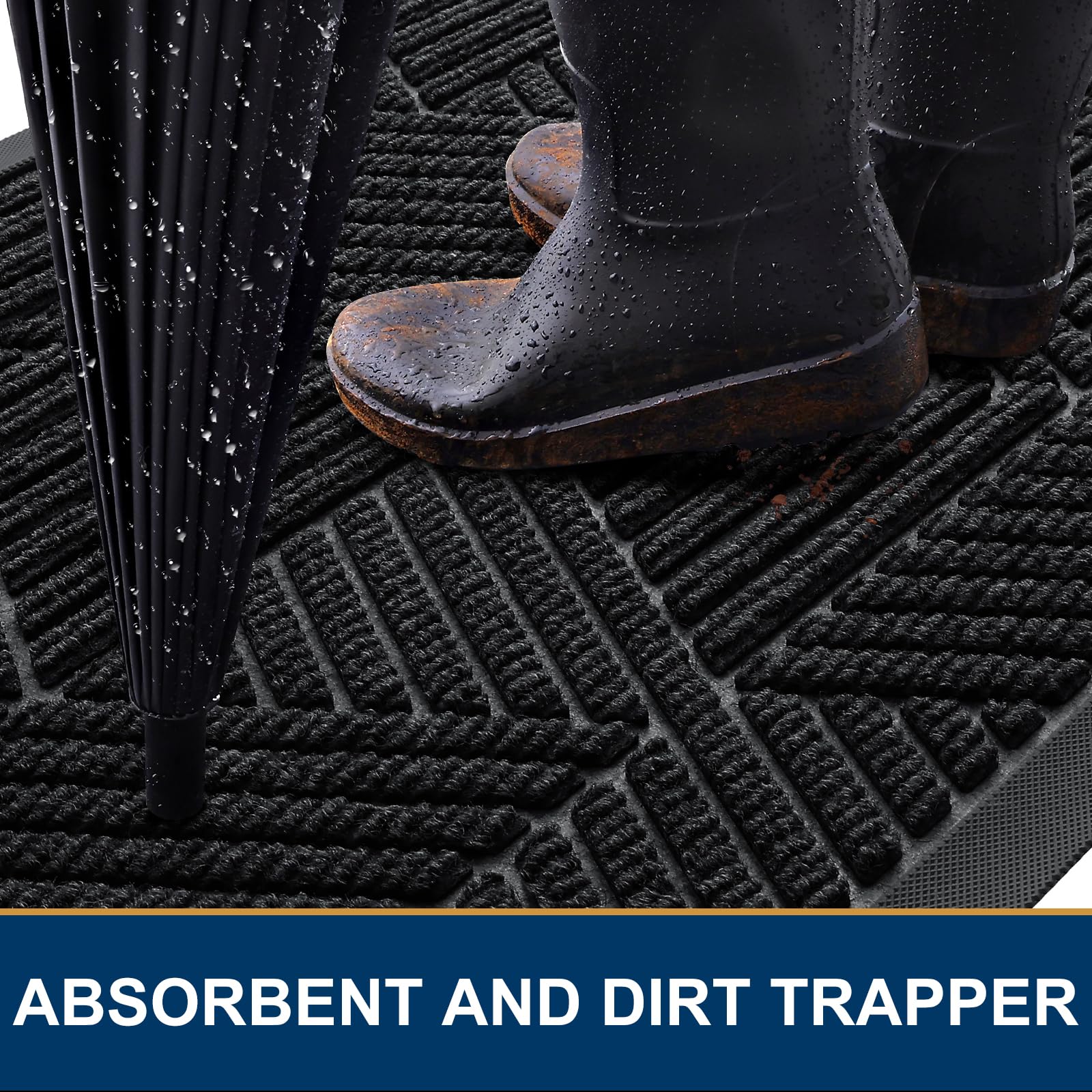 Smiry Front Door Mat Outside Entrance, Heavy Duty Sturdy Natural Rubber Doormat, Trap Dirt And Moisture, Easy Clean Low Profile Welcome Floor Mats For Indoor Outdoor Entry, 29.5X17 Inch, Black