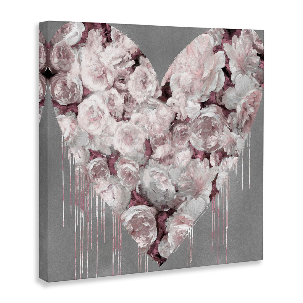 Stupell Industries Pink Rose Heart Over Grey With Paint Drip Wall Art, 24X24, Gray