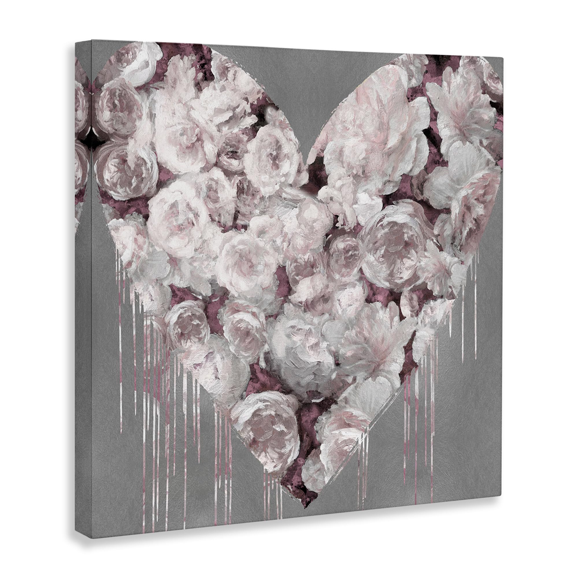 Stupell Industries Pink Rose Heart Over Grey With Paint Drip Wall Art, 24X24, Gray