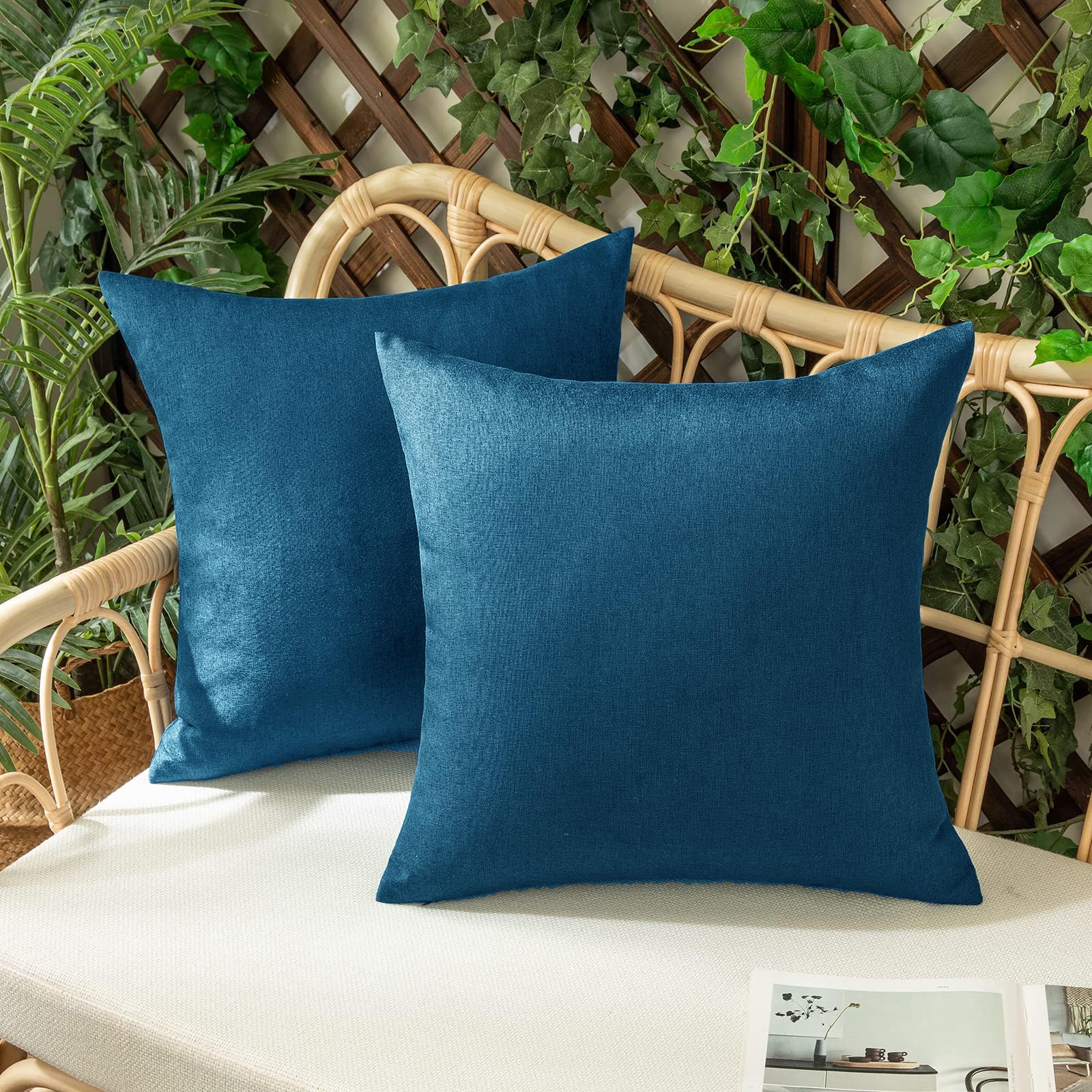 Woaboy Set Of 2 Outdoor Waterproof Throw Pillow Covers Decorative Farmhouse Pillowcase Solid Cushion Cases For Patio Tent Balcony Couch Sofa Car Blue 18X18 Inch