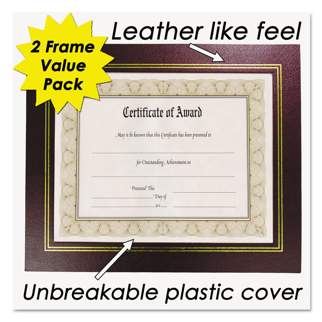 8.5' X 11' Leather Grain Certificate Frame Two Pack, Burgundy