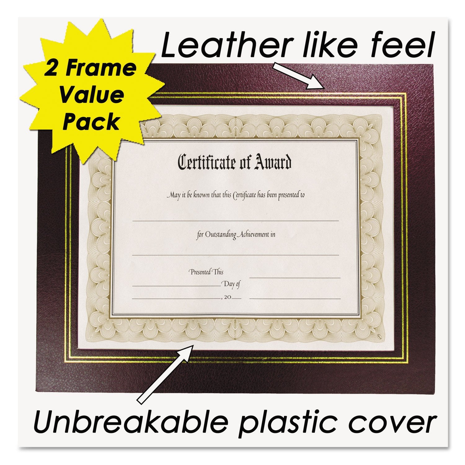 8.5' X 11' Leather Grain Certificate Frame Two Pack, Burgundy