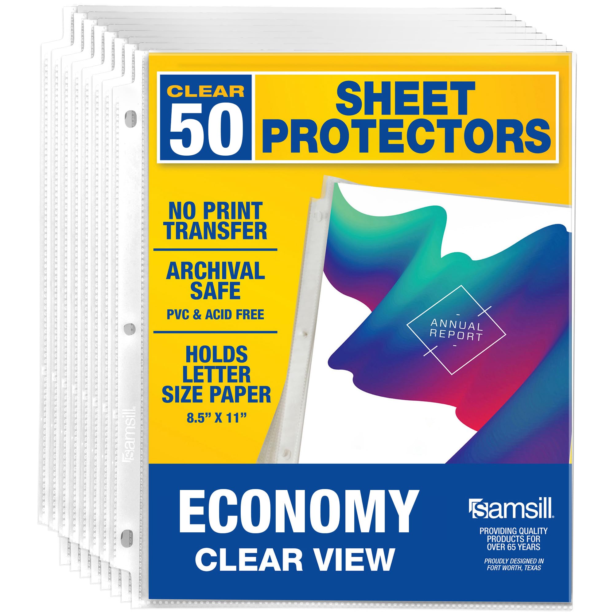 Samsill 50 Pack Sheet Protectors, 8.5X11 Inch Page Protectors For 3 Ring Binder, Standard Weight, Clear Protector, Letter Size,