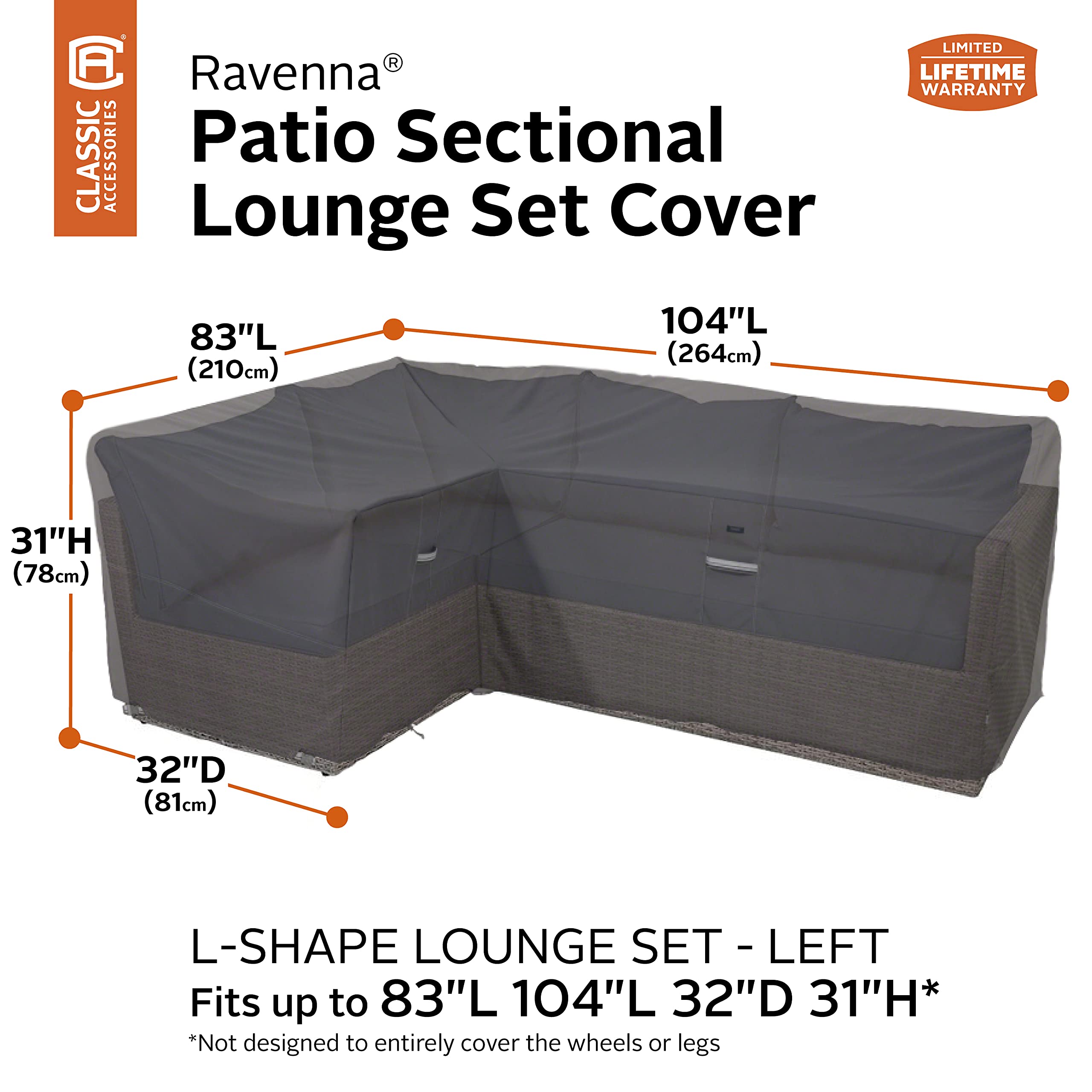 Classic Accessories Ravenna Water-Resistant 104 Inch Patio Left Facing Sectional Lounge Set Cover, Patio Furniture Covers