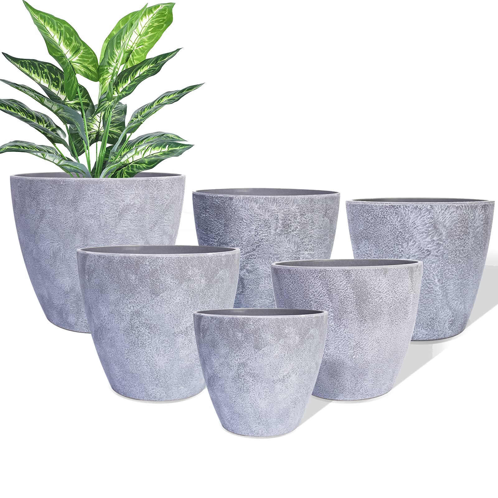 Plant Pots, 6Pcs 7.5/6.5/5.8/5/4.2/3.6 Inch Planters Flower Pots With Drainage Hole, Modern Decorative Planter For Indoor Outdoo