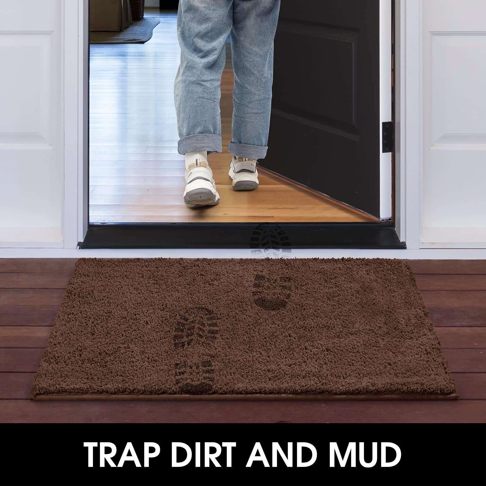 Homeideas Indoor Door Mat Doormat, 17'X29' Front Door Mats Indoor For Home Entrance, Absorbent Washable Non Slip Floor Rugs For Entryway, Low Profile Dirt Trapper Inside Back Door Mats, Brown