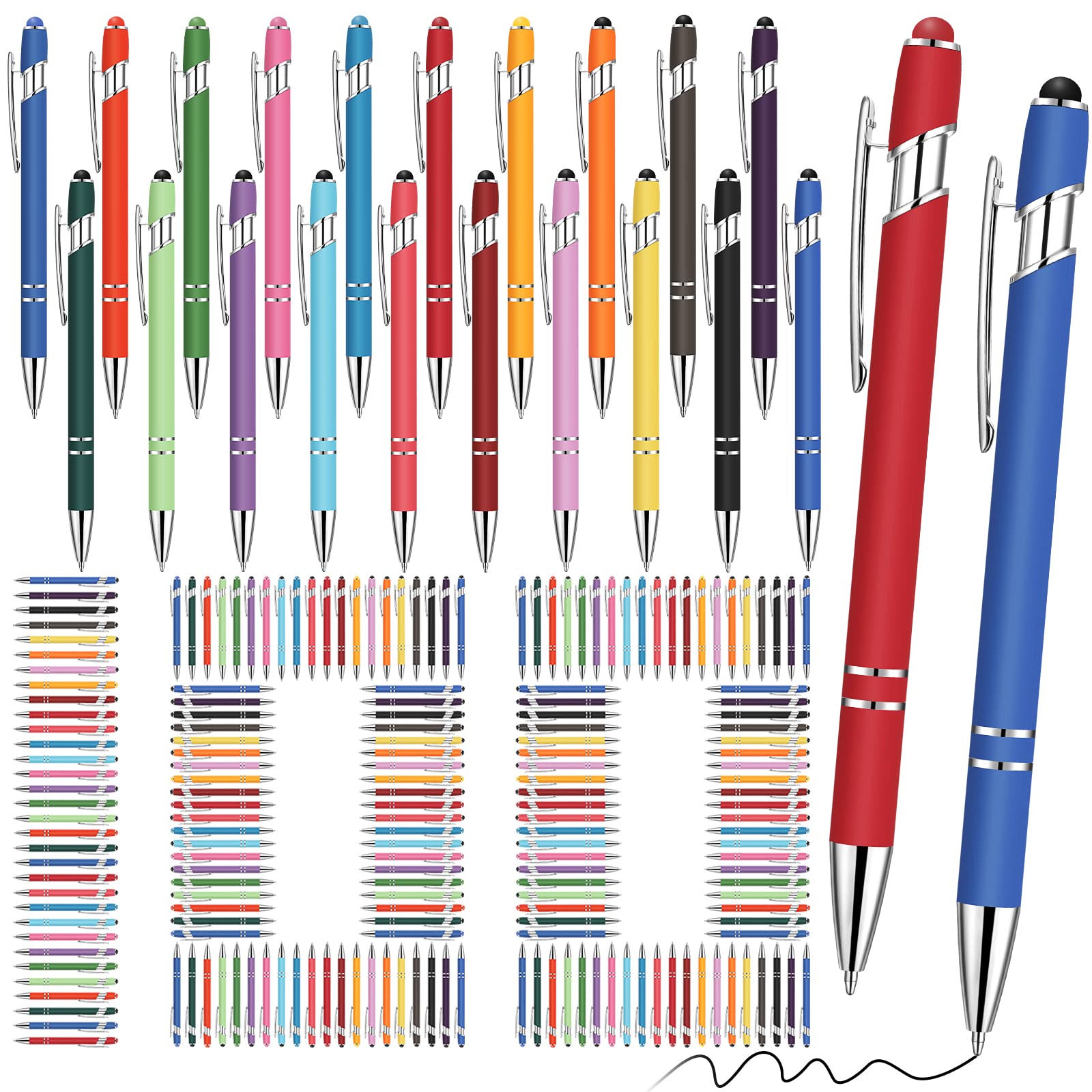Yeaqee 100 Pieces Ballpoint Pen With Stylus Tip Click Metal Pen, 2 In 1 Black Ink Pens For Writing 1.0 Mm Medium Point Stylus Pe