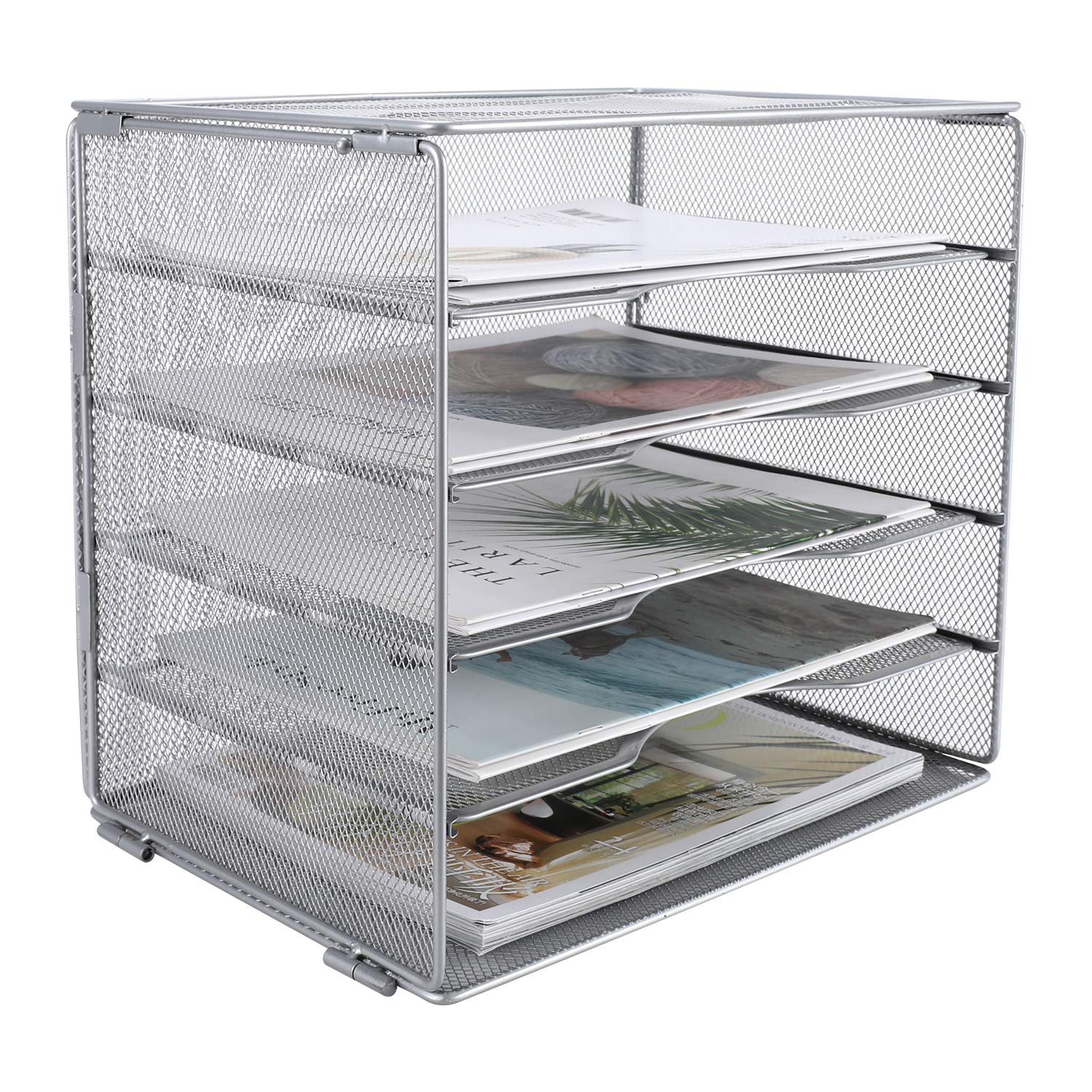 Easypag Mesh Office Paper Organizer 5 Tier Desk Letter Tray File Sorter For Office And Home | Screws Free Design,Silver