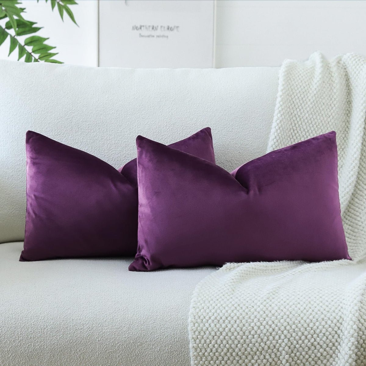 Otostar Velvet Soft Solid Decorative Throw Pillow Covers 12 X 20 Inch Pillow Covers Lumbar Cushion Case Couch Pillowcases For Sofa Bed Home Decor Pack Of 2 (Eggplant Purple)