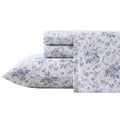 Laura Ashley Home King Sheet Set, Soft Sateen Cotton Bedding Set - Sleek, Smooth, & Breathable,Lilian Purple