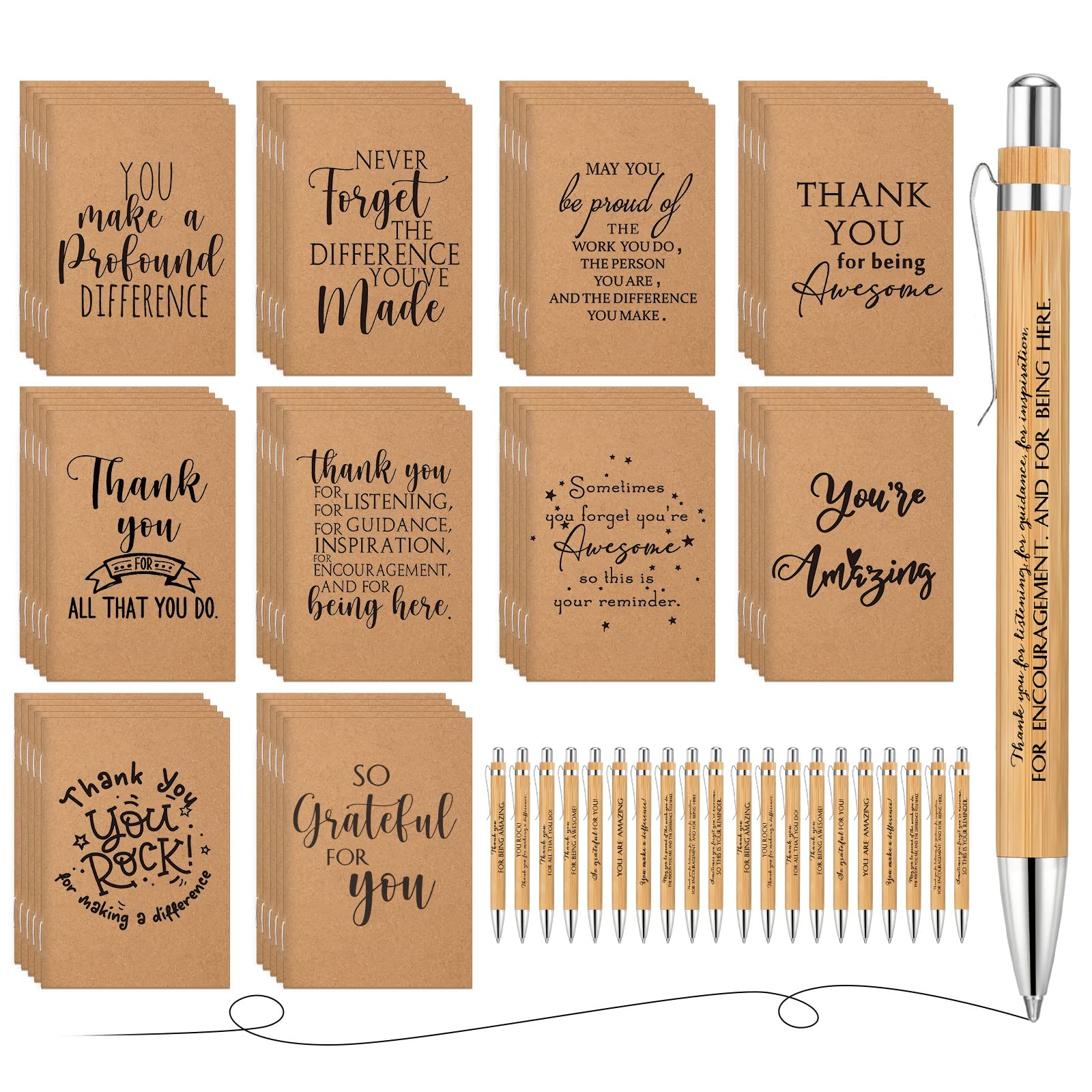 Tinlade 100 Pcs Employee Appreciation Gifts Bulk Thank You Mini Inspirational Notebooks And Bamboo Ballpoint Pens Gifts For Stud