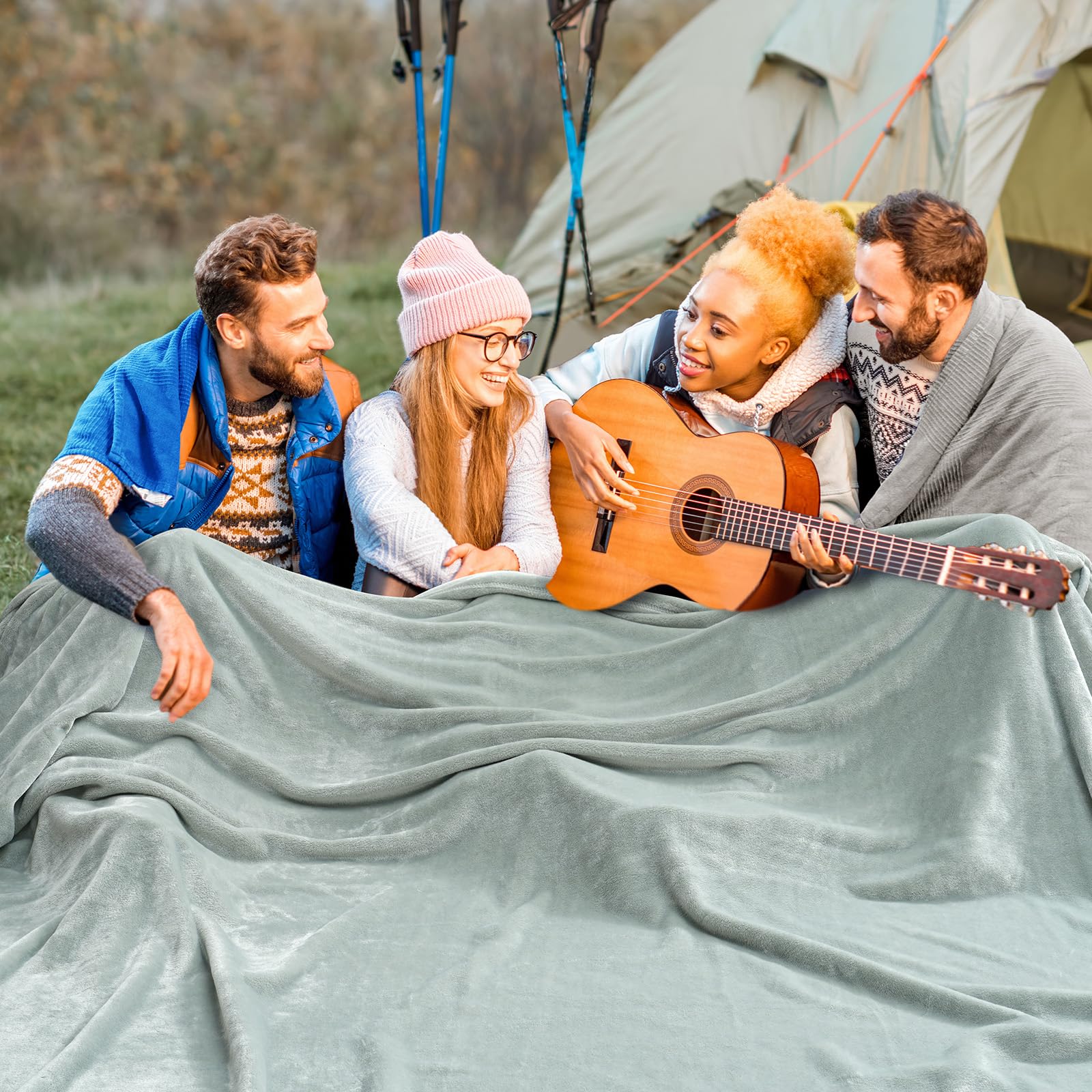 Phf Oversized King Fleece Blanket 120'X120', No Shed No Pilling Big Soft Blanket, Extra Large 10'X 10' Lightweight For Bed, Sofa Travel And Camping, Suitable For All Season, Sage Green