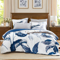 Wrensonge King Size Comforter Set, 7 Pieces Blue Floral Comforter Set With Sheets For King Size Bed, Leaf Pattern King Bedding S