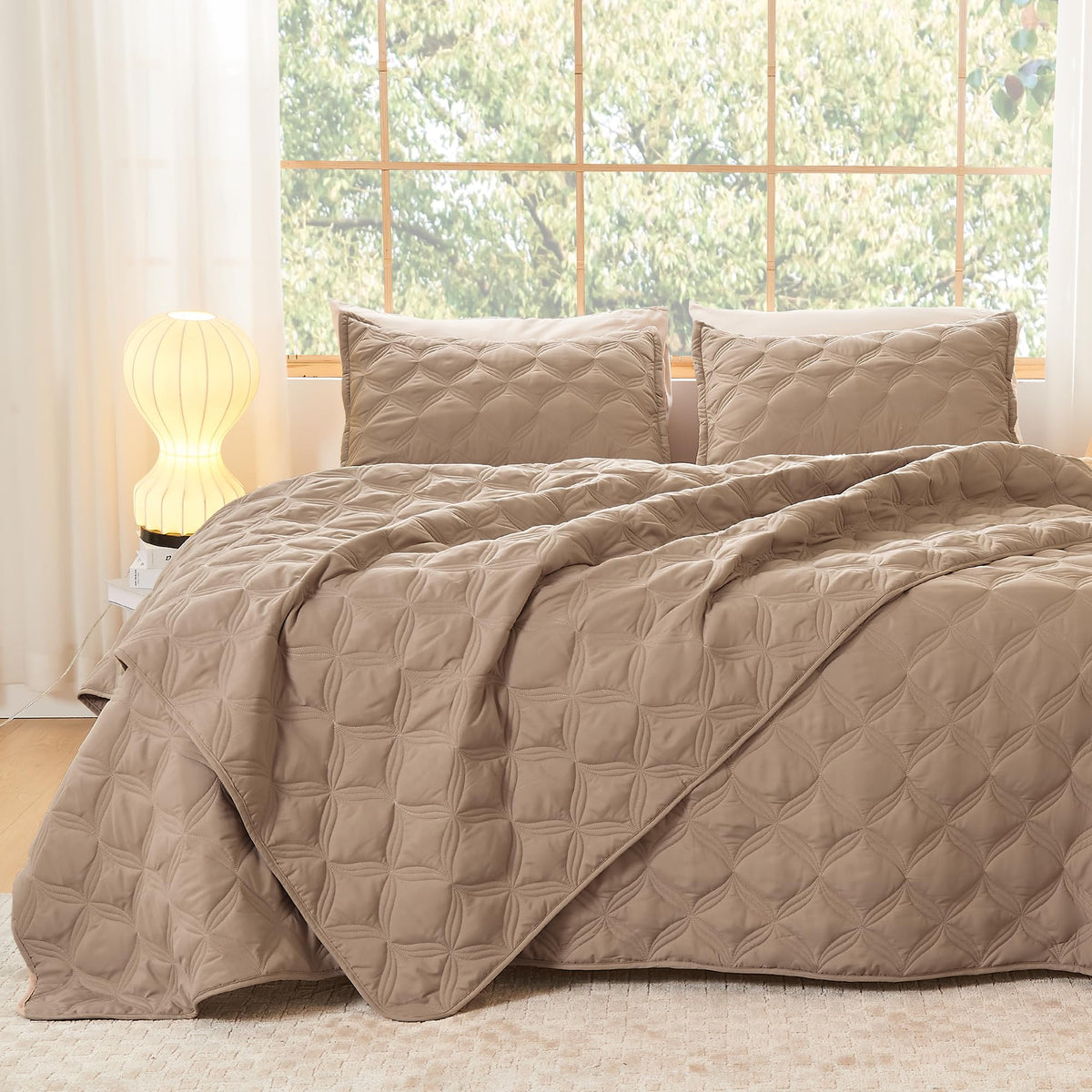 Litanika Queen Quilt Bedding Set, Taupe Summer Lightweight Soft Comforter Bedspreads & Coverlets, Boho Farmhouse Bedding Cover B