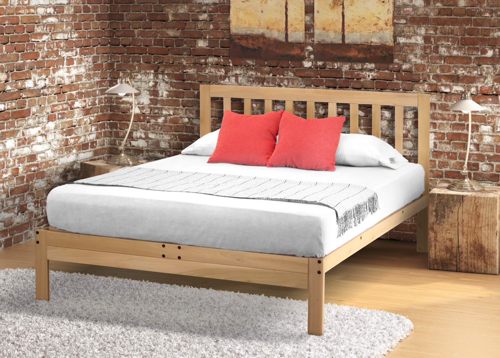 KD Frames Charleston Platform Bed - Twin XL Bed - Unfinished Wood Bed Frame - Natural, Minimalist Bed with Slatted Headboard - E