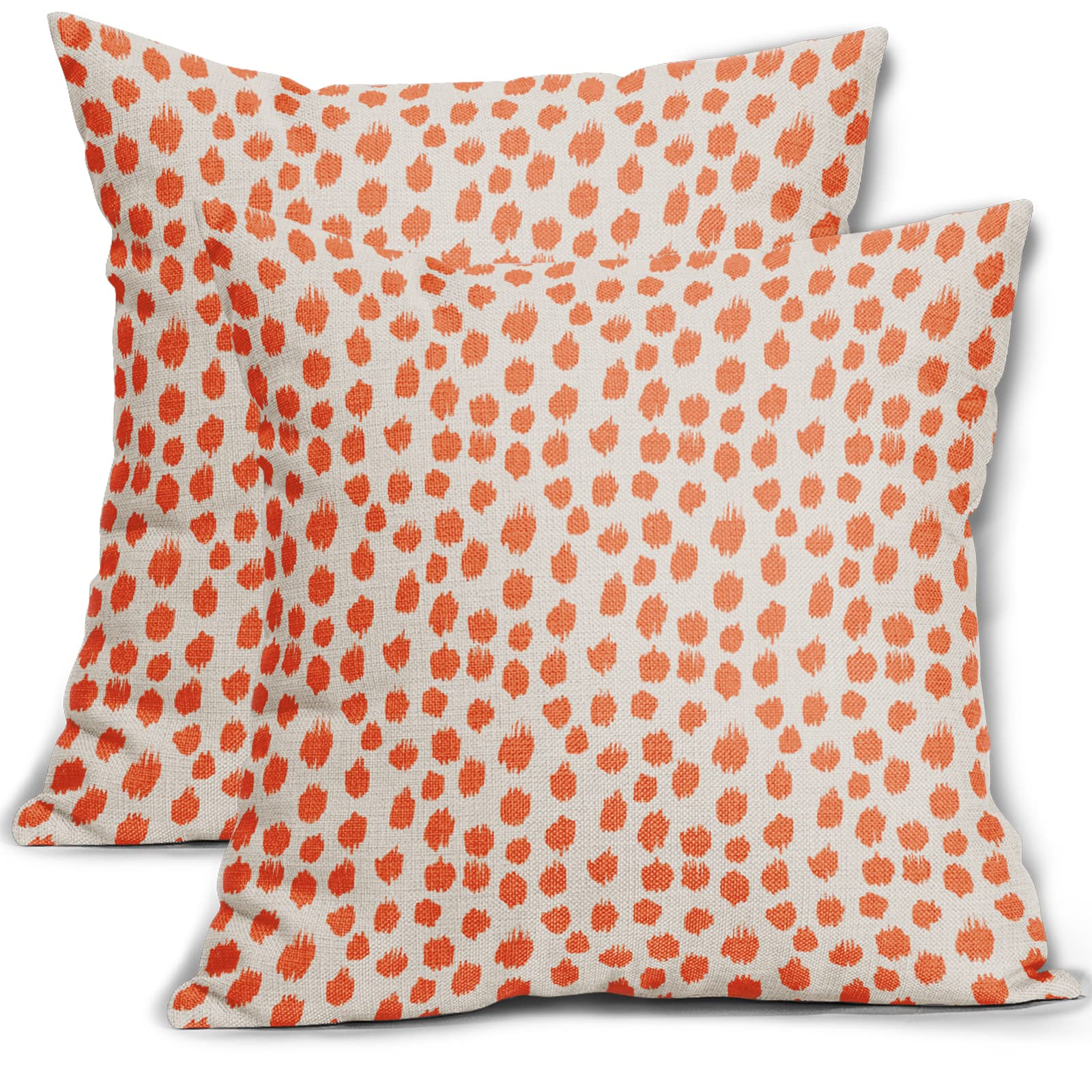 Orange Cream Pillow Covers 18X18 Set Of 2 Boho Design Polka Dot Throw Pillows Modern Brush Strokes Print Decorative Outdoor Pill