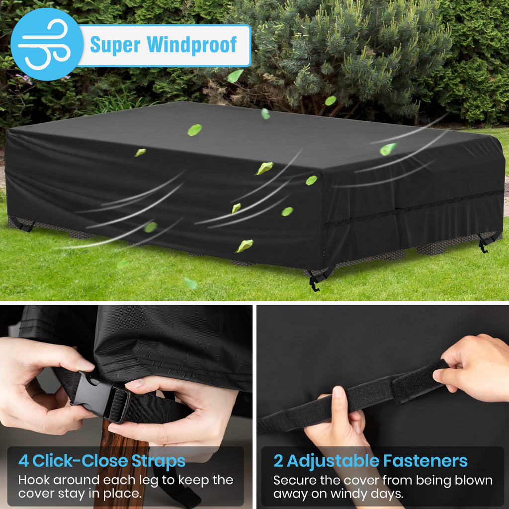 Velway Patio Furniture Cover Outdoor Waterproof Rectangular Patio Table Chair Sofa Set Cover, 128”Lx82”Wx28”H, All Weather Oxford Tear-Resistant Material With Zipper Carrying Bag Windproof Buckles