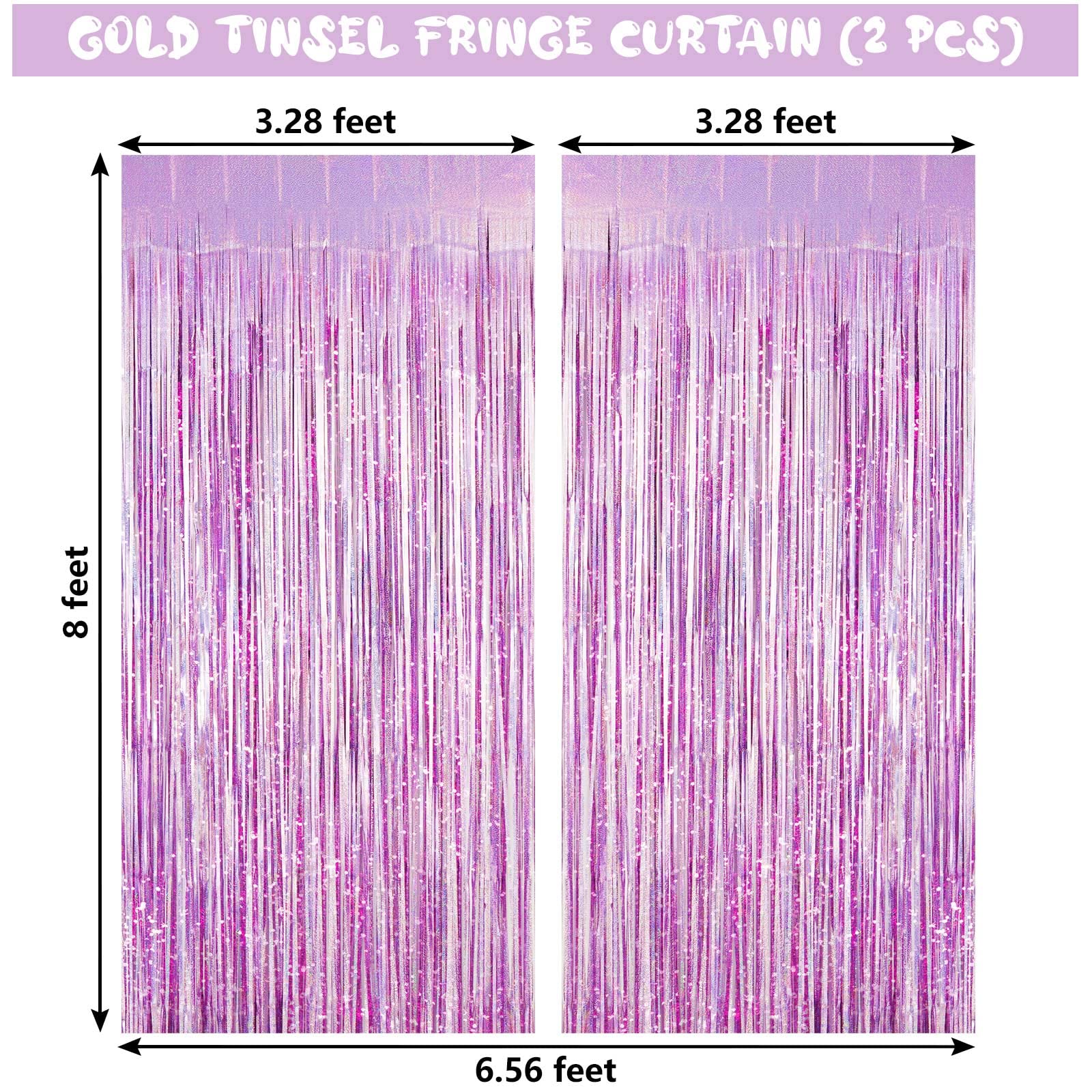 Light Purple Fringe Curtain Backdrop, 2 Pack Tinsel Foil Fringe Curtains Party Decorations Streamers, Xmas Light Purple Metallic