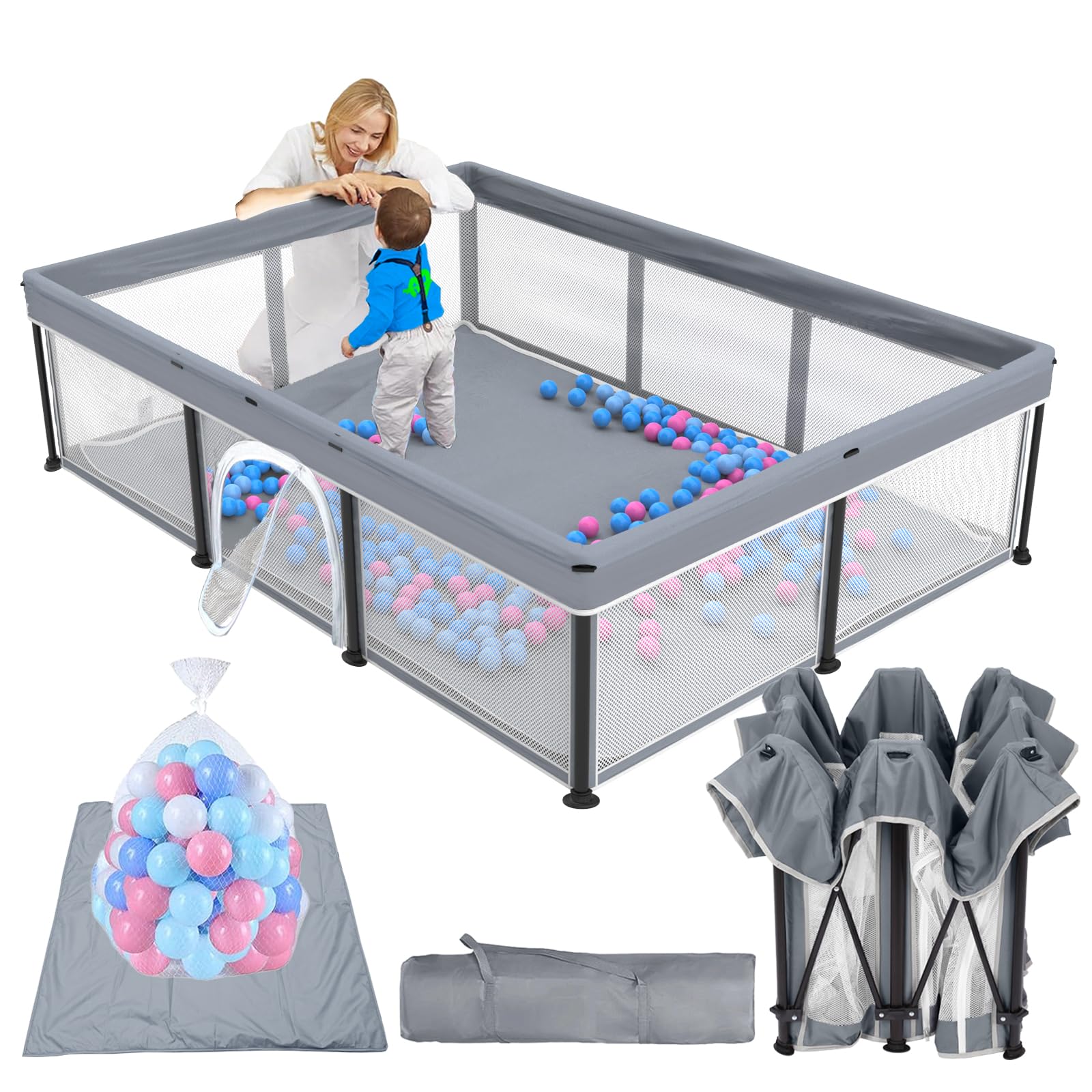 TOREVSIOR Foldable Baby Playpen with Mat, 50  71 F oldable P laypen for Babies and Toddlers, Indoor & Outdoor Kids Safety Play P