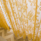 Deeprove Gold Lace Sheer Curtains 96 Inches Long 2 Panels Set, Rose Florals Embroidery Privacy Window Treatment Pair Drapes For