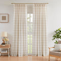 Vision Home Natural Linen Plaid Pinch Pleated Semi Sheer Curtains 40Wx90Lx2