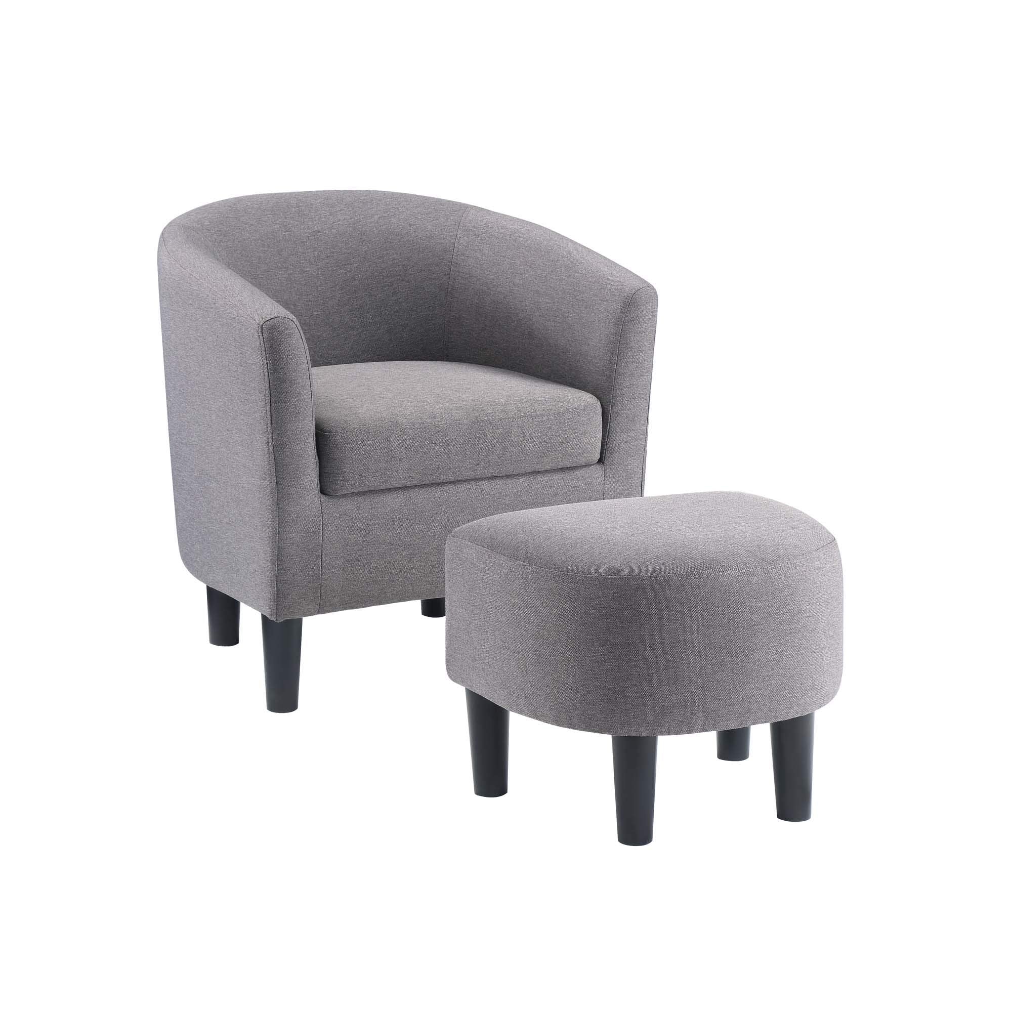 Convenience Concepts Take a Seat Churchill Accent Chair with Ottoman, Cement Gray Fabric